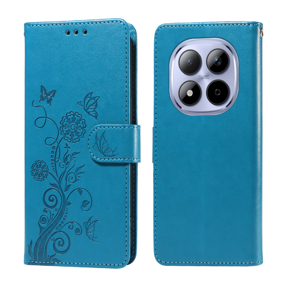 (Blue) For Xiaomi Redmi Note 15 Pro 5G Leather Case Butterfly Floral Imprint Wallet Stand Cover Blue 6914289045734