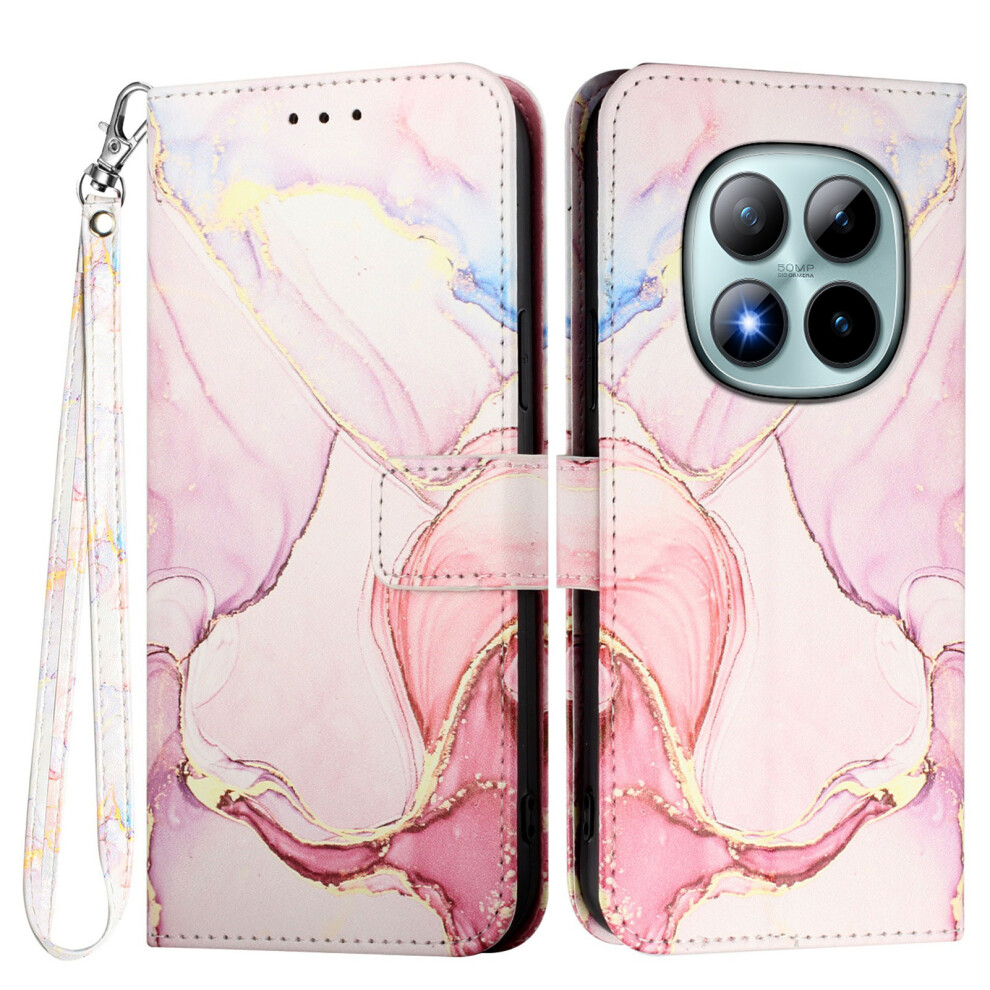 (Rose Ls005) For Xiaomi Redmi Note 15 Pro+ 5G Case With Strap Marble Pattern Leather Phone Cover Card Holder Gold 6914283633104