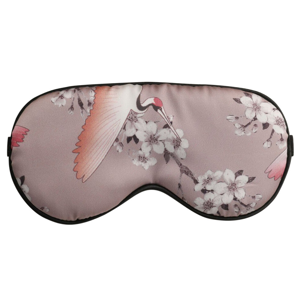 (Light Purple) Crane Pattern Satin Sleep Nap Eye Mask Adjustable Headband Shading Eye Cover