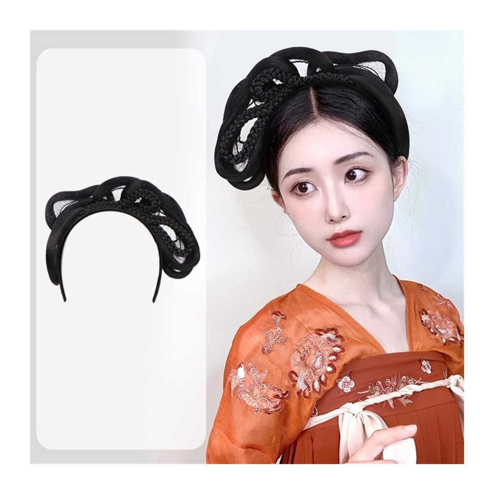 Unisex Black Hair Bun Extensions Synthetic Chinese Ancient Style Bun Headwear Hanfu For Women Dance And Photography Color 0011