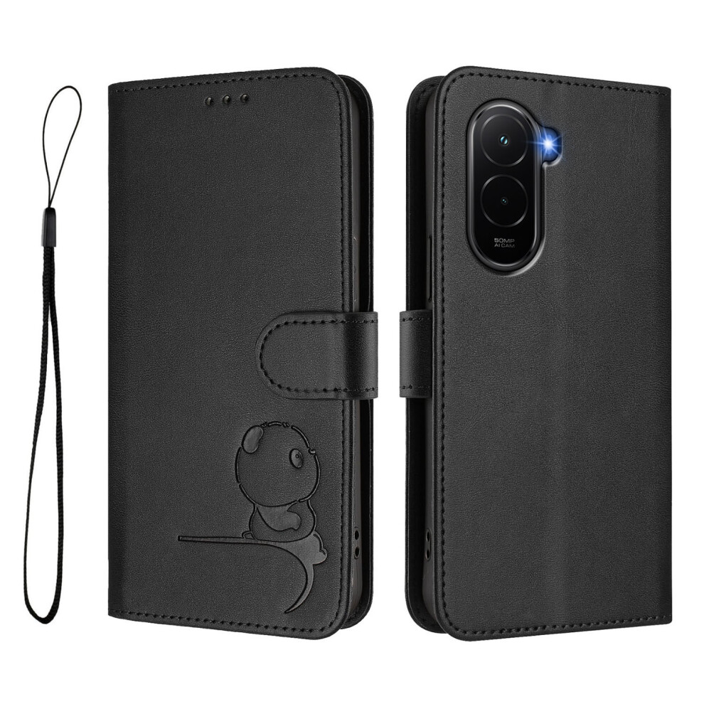(Black) For Xiaomi Poco M7 Plus 5G / M7 4G (169Mm) Case Panda Imprint Rfid Blocking Wallet Leather Phone Cover With Wrist Strap Black 6914288120425
