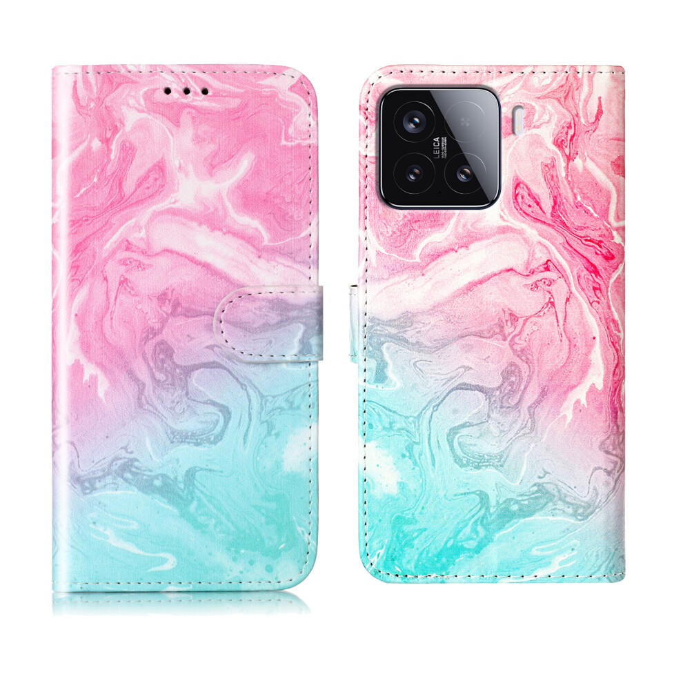 (Pink Green Marble) For Xiaomi 15T Stand Case Marble Painted Folio Flip Leather Wallet Phone Cover Pink,Green 6914285324192
