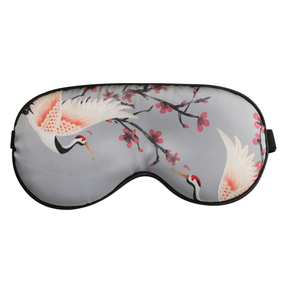 (Grey) Crane Pattern Satin Sleep Nap Eye Mask Adjustable Headband Shading Eye Cover