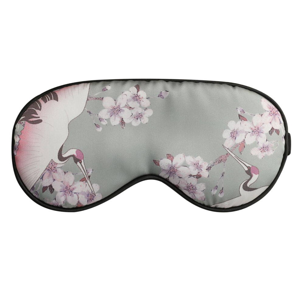 (Dark Green) Crane Pattern Satin Sleep Nap Eye Mask Adjustable Headband Shading Eye Cover