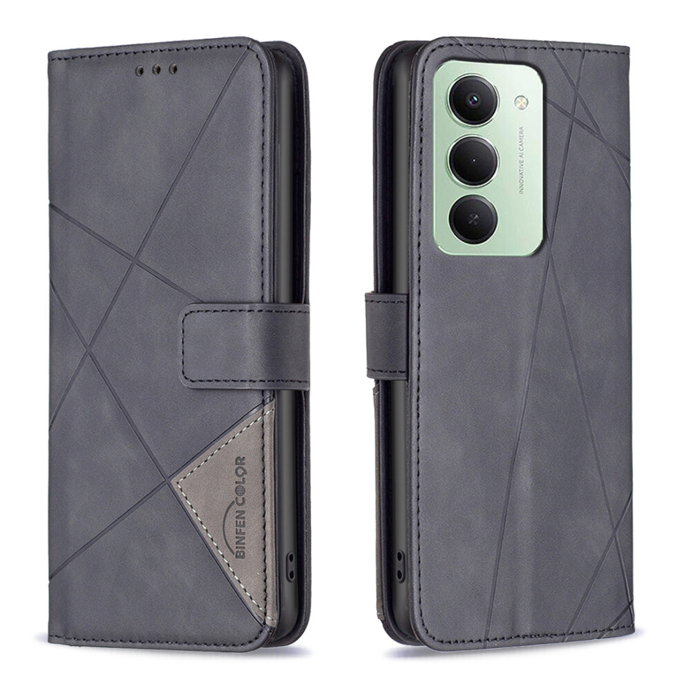 (Black) For Xiaomi Redmi 15 5G (Global) (169Mm) Phone Case Binfen Color Wallet Stand Geometry Imprinted Leather Cover Black 6914284509385
