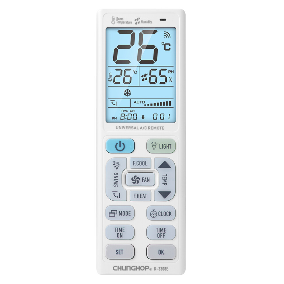(As Shown) K-3308E Rechargeable Universal Air Conditioner Remote Control With Temperature / Humidity Display 6914284893767