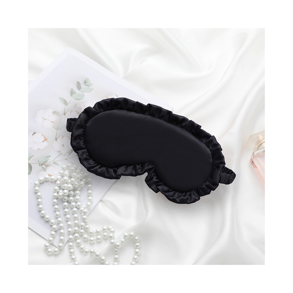 Black (Black) Ruffles Design Shading Eye Mask Travel Rest Nap Sleep Imitation Silk Shading Blindfold