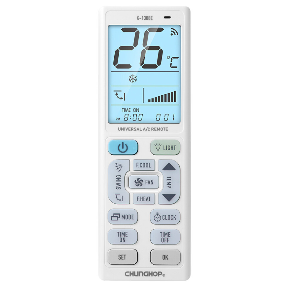 (As Shown) K-1308E Rechargeable Universal Air Conditioner Remote Control With Large Lcd Display 6914287402010