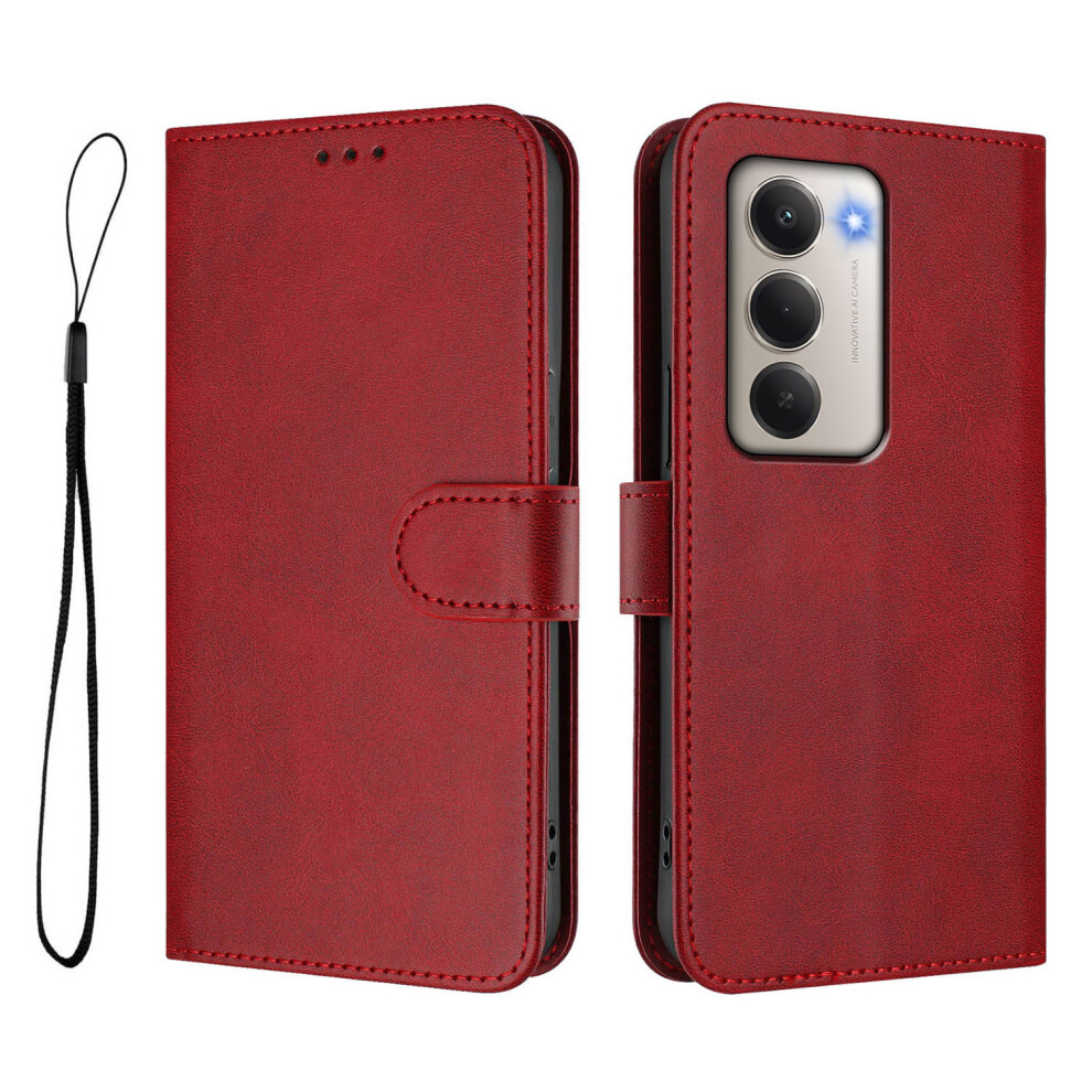 (Wine ) For Xiaomi Mi 15 4G (Eu) (171Mm) Wallet Case Rfid Blocking Calf Texture Leather Stand Phone Cover With Strap Red 6914289123593