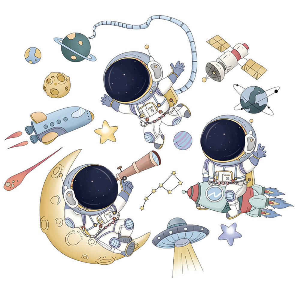Kids Wall Stickers Space Theme for Nursery and Bedroom Decor, Removable Vinyl Wall Decals for Playroom and Living Room