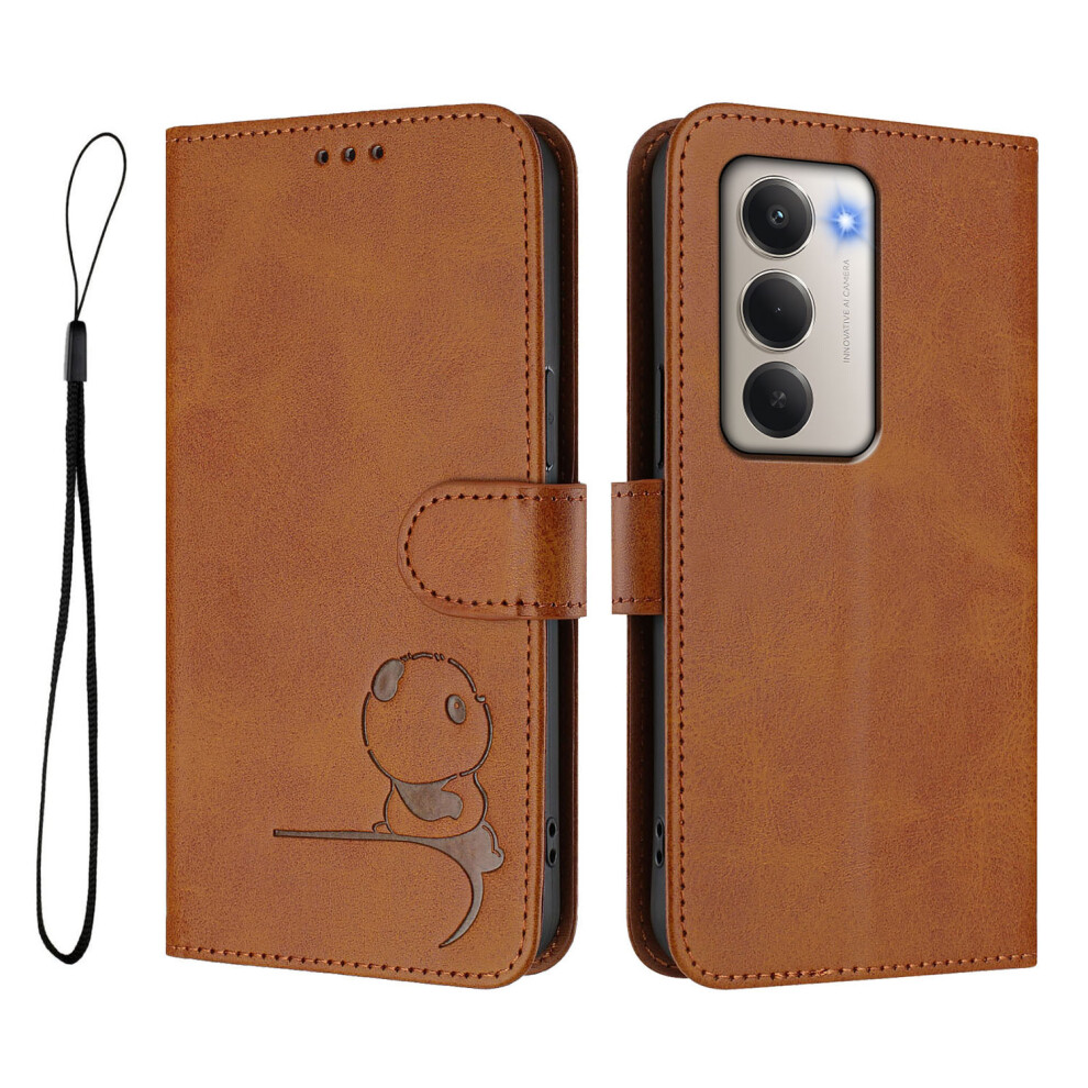 (Brown) For Xiaomi Redmi 15 4G (Eu) (171Mm) Case Panda Imprint Rfid Blocking Wallet Leather Phone Cover With Wrist Strap Brown 6914288069212