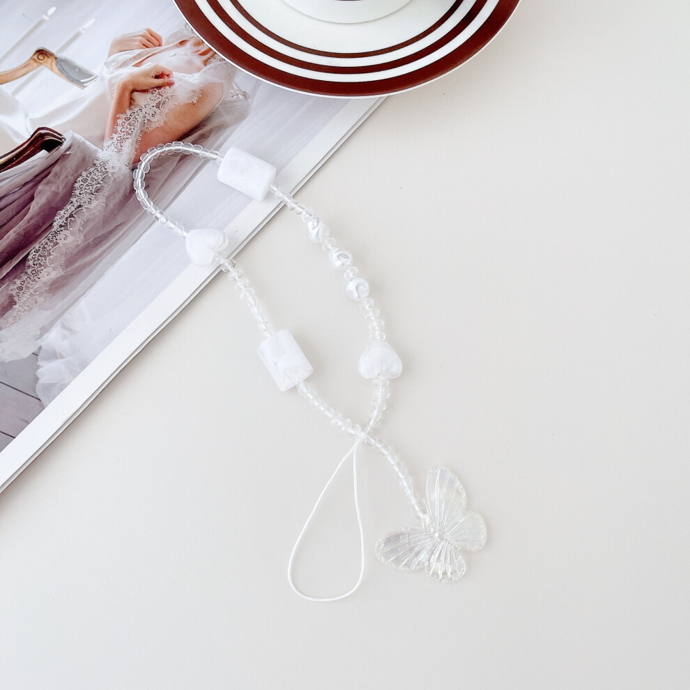 (Block Heart Butterfly) 30Cm Acrylic Clear Phone Case Lanyard Beaded Phone Chain Strap Mobile Accessories 6914284200343
