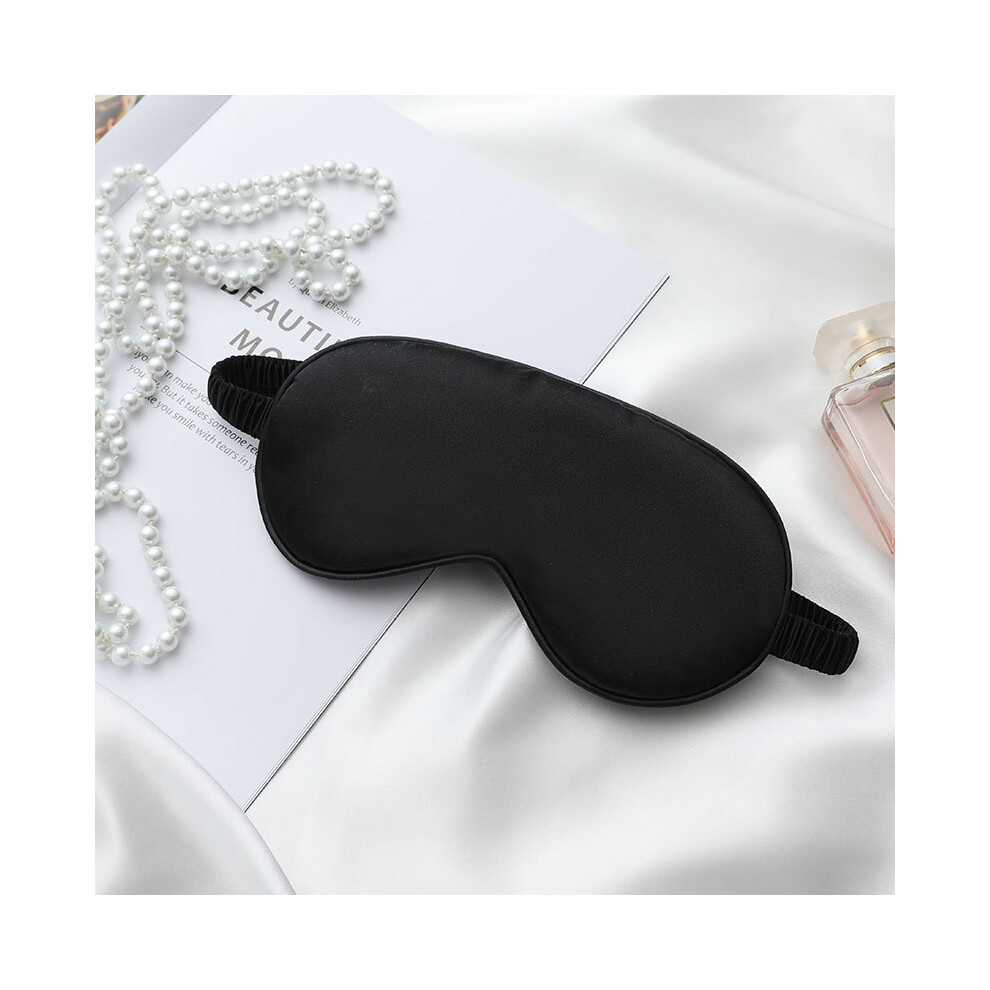 (Black) Double-Sided Imitation Silk Eye Mask Sleeping Mask Soft Blindfold with Elastic Headband