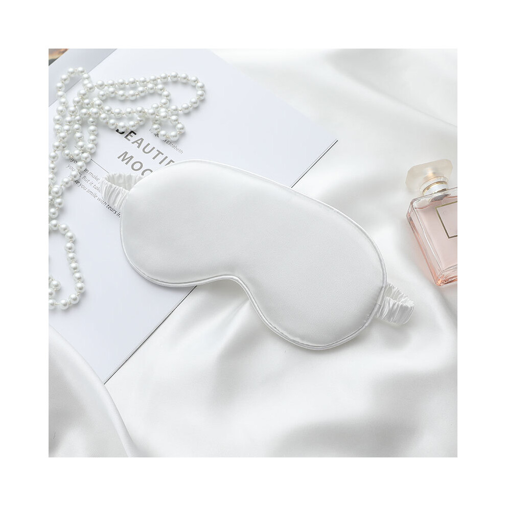 (White) Double-Sided Imitation Silk Eye Mask Sleeping Mask Soft Blindfold with Elastic Headband