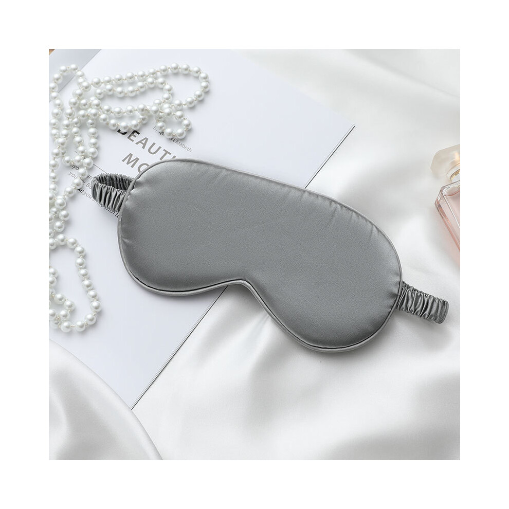 (Grey) Double-Sided Imitation Silk Eye Mask Sleeping Mask Soft Blindfold with Elastic Headband