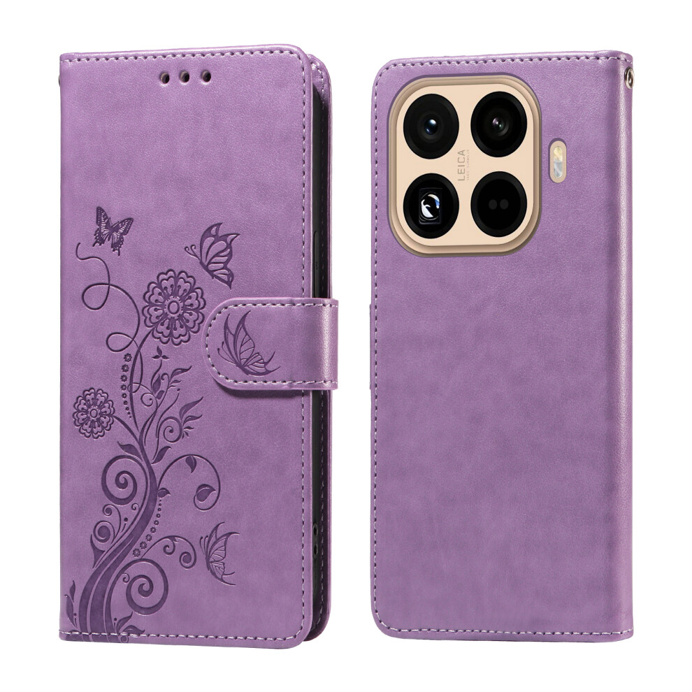 (Purple) For Xiaomi 15T Pro Leather Case Butterfly Floral Imprint Wallet Stand Cover Purple 6914280038674