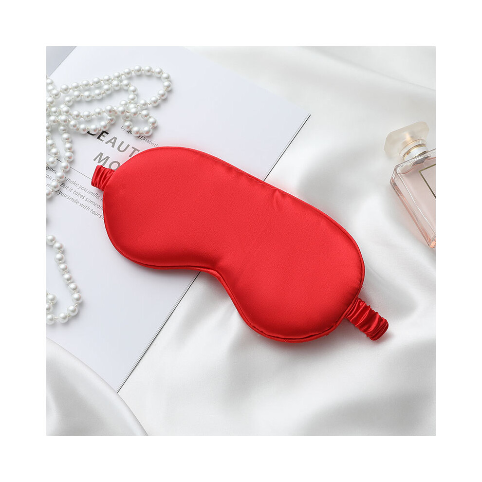 (Red) Double-Sided Imitation Silk Eye Mask Sleeping Mask Soft Blindfold with Elastic Headband
