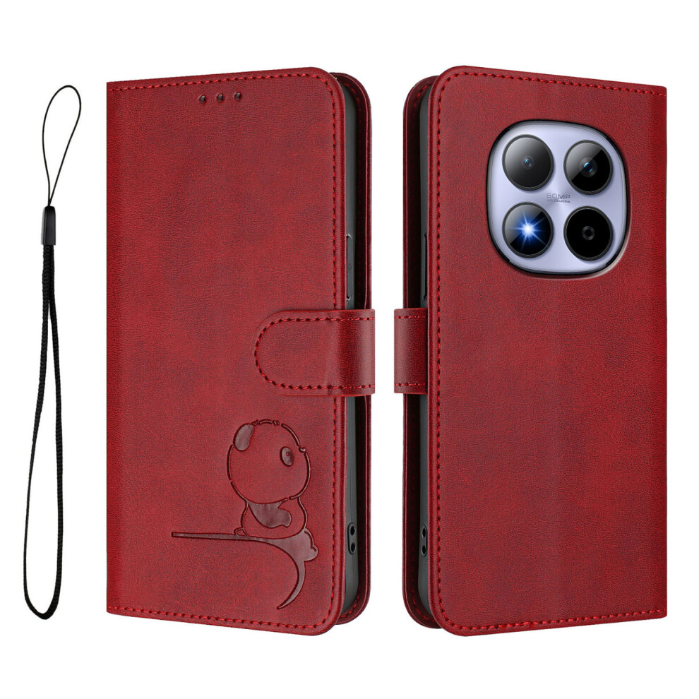 (Wine ) For Xiaomi Mi Note 15 Pro 5G Case Panda Imprint Rfid Blocking Wallet Leather Phone Cover With Wrist Strap Red 6914286027177