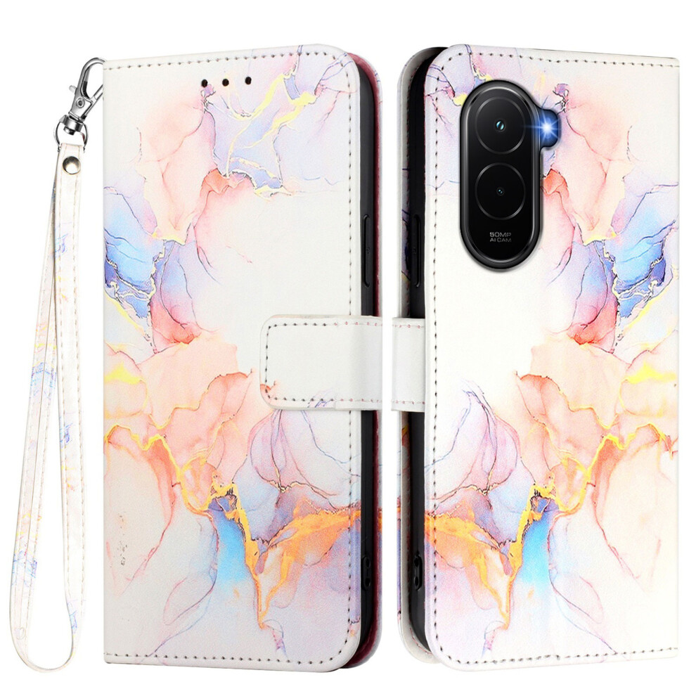 (Milky Way Marble Ls004) For Xiaomi Poco M7 Plus 5G / M7 4G (169Mm) Case With Strap Marble Pattern Leather Phone Cover Card Holder White 6914285863271