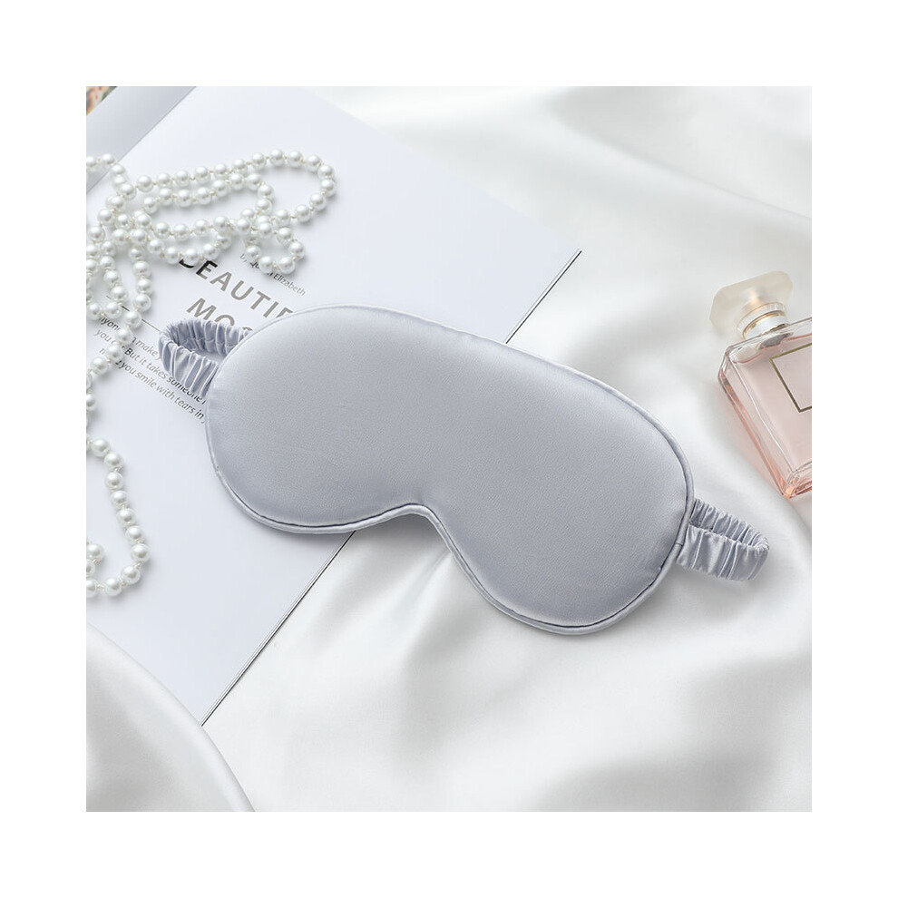 (Silver) Double-Sided Imitation Silk Eye Mask Sleeping Mask Soft Blindfold with Elastic Headband