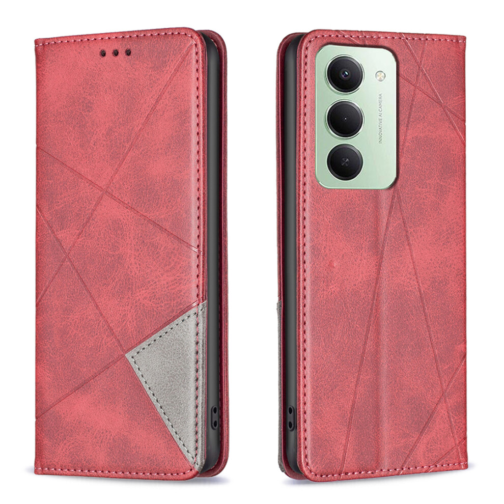 (Red) For Xiaomi Mi 15 5G (Global) (169Mm) Case Card Slots Geometry Imprint Leather Phone Cover Red 6914280324678