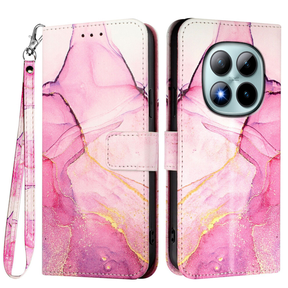 (Pink / Purple / Gold Ls001) For Xiaomi Redmi Note 15 Pro+ 5G Case With Strap Marble Pattern Leather Phone Cover Card Holder Pink,Gold,Purple 6914287343085