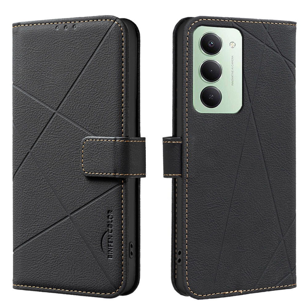 (Black) For Xiaomi Redmi 15 5G (Global) (169Mm) Case Binfen Color Bf35 Geometry Imprinted Leather Phone Cover Rfid Blocking Wallet Stand Black 6914289364903