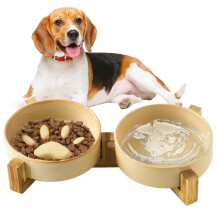 Puppy Slow Feeder Bowl Ceramic Non Slip Paw Print Design Dog Bowls Brown Small Size For Home Indoor Outdoor Car Camping