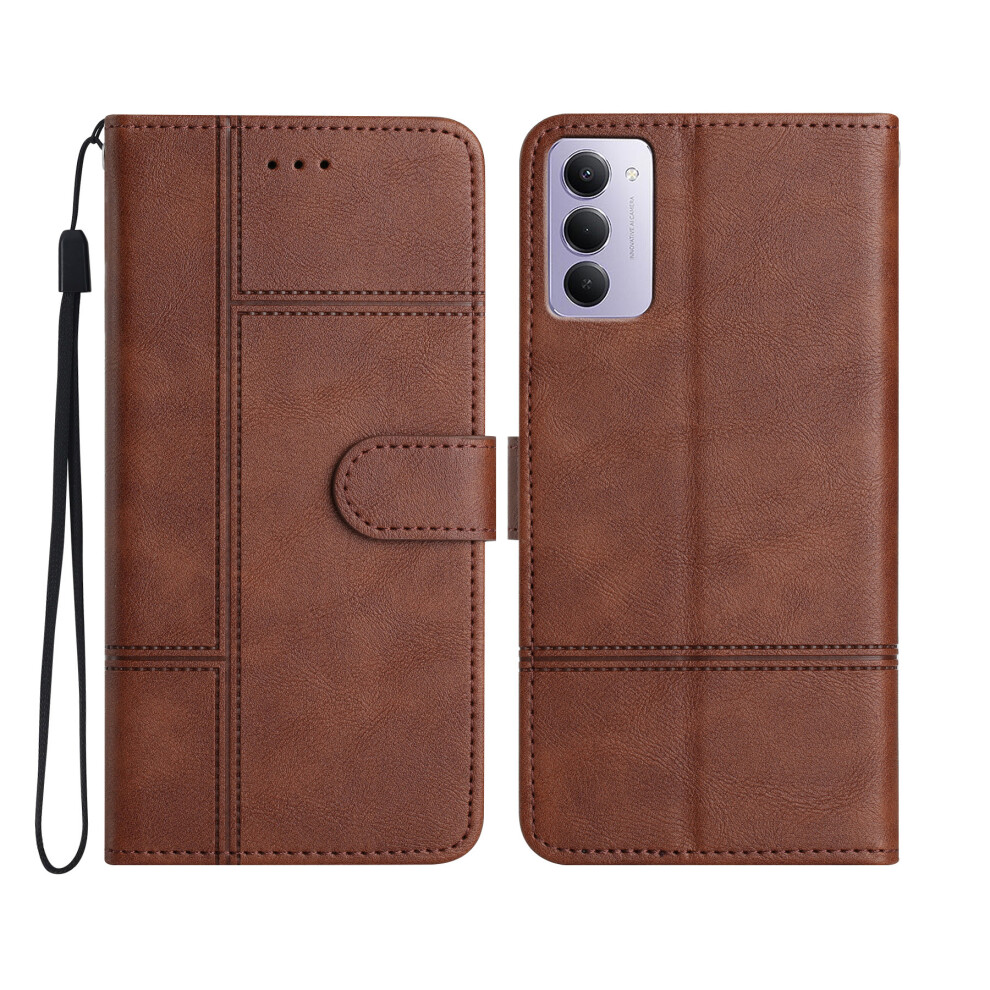 (Coffee) For Xiaomi Redmi 15 5G (Global) (169Mm) Wallet Case Line Imprinted Cowhide Texture Pu Leather Phone Cover Brown 6914280265261
