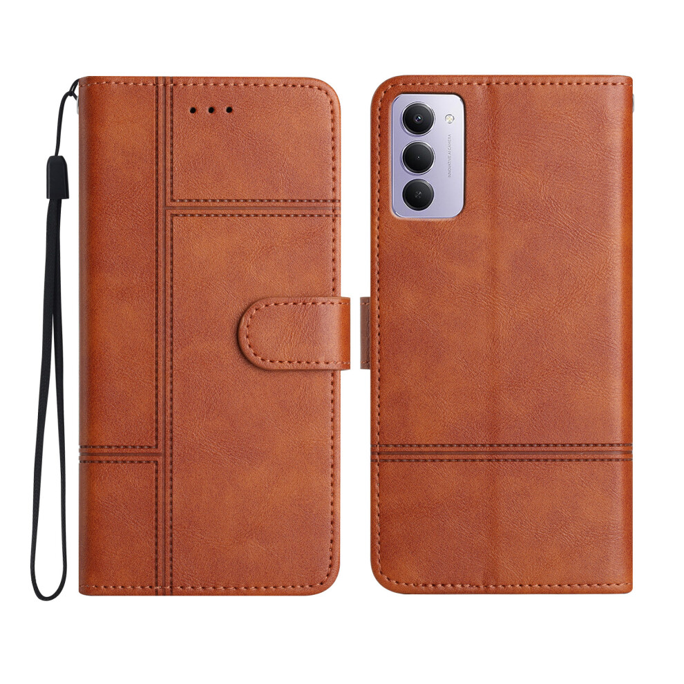 (Brown) For Xiaomi Redmi 15 5G (Global) (169Mm) Wallet Case Line Imprinted Cowhide Texture Pu Leather Phone Cover Brown 6914288629058