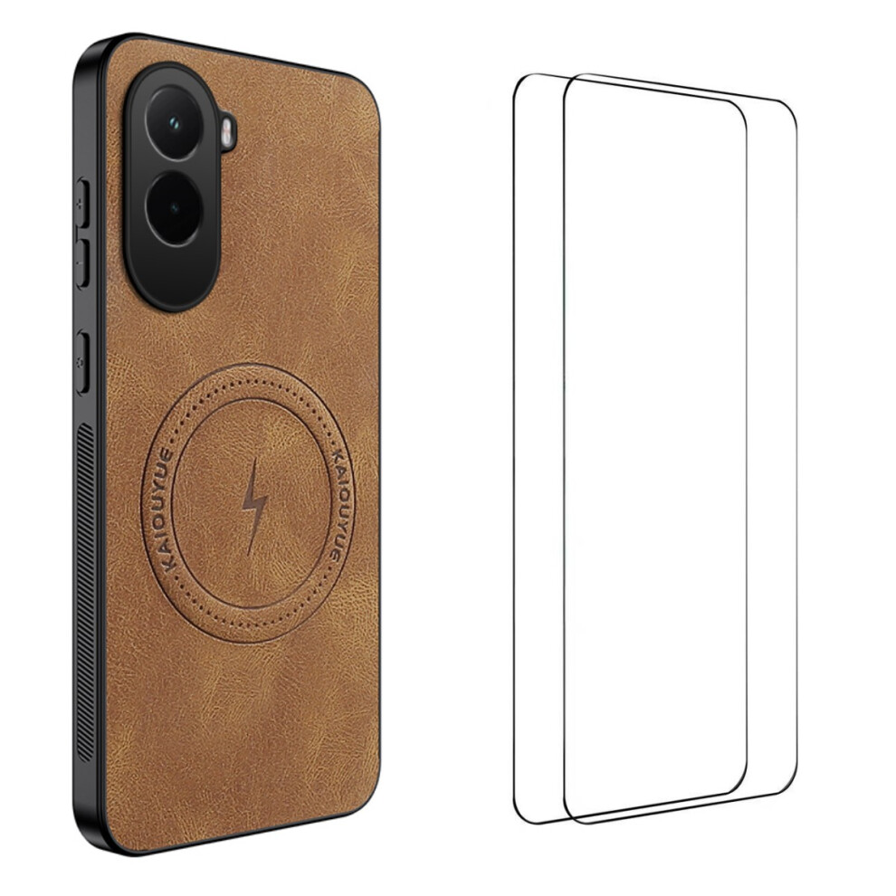(Brown) For Xiaomi Poco M7 Plus 5G / M7 4G (169Mm) Magnetic Case Wanlonfeng Sd Series Pc Tpu Phone Cover With 2Pcs Screen Film Brown 6914283759248