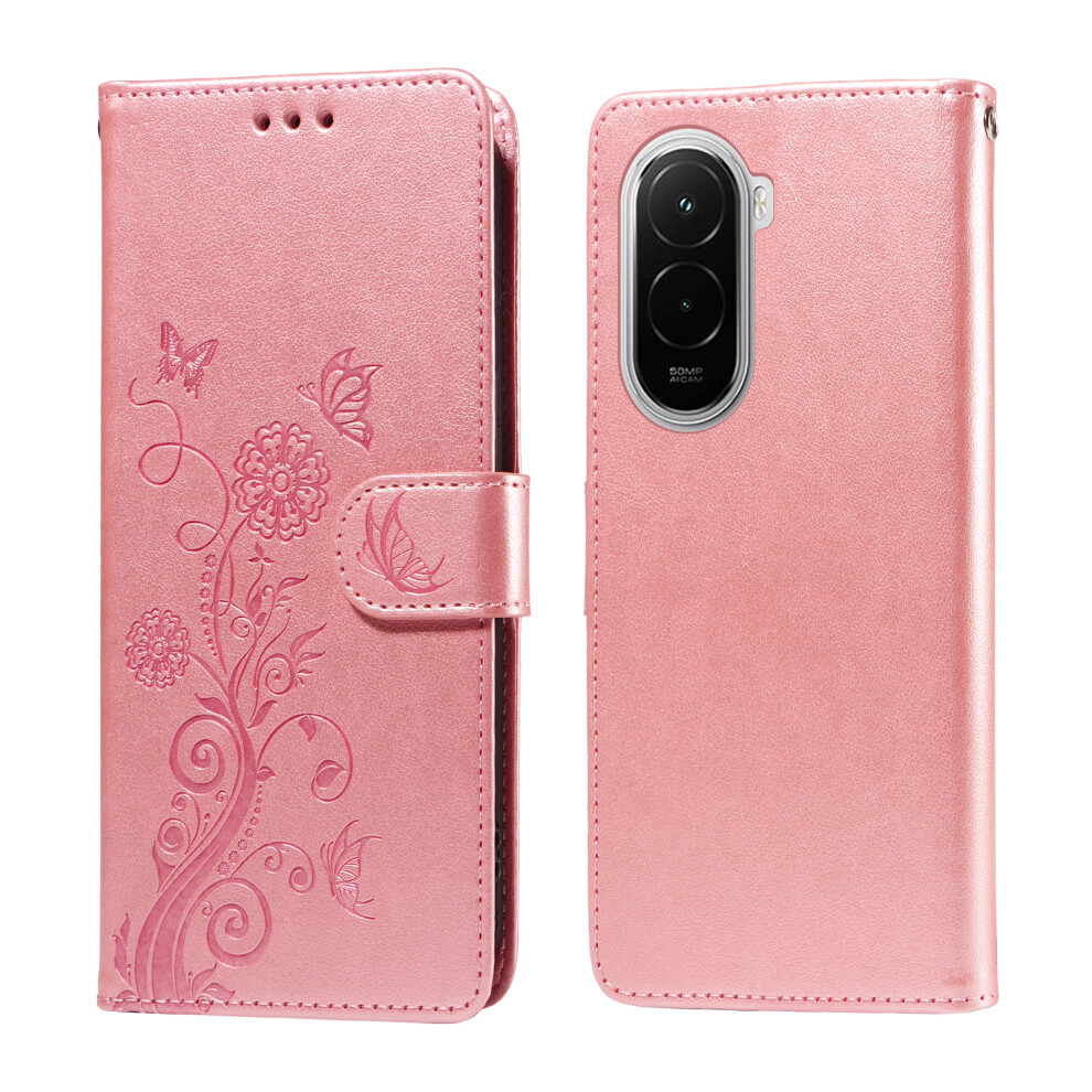 (Pink) For Xiaomi Poco M7 4G (169Mm) Leather Case Butterfly Floral Imprint Wallet Stand Cover Pink 6914288898980