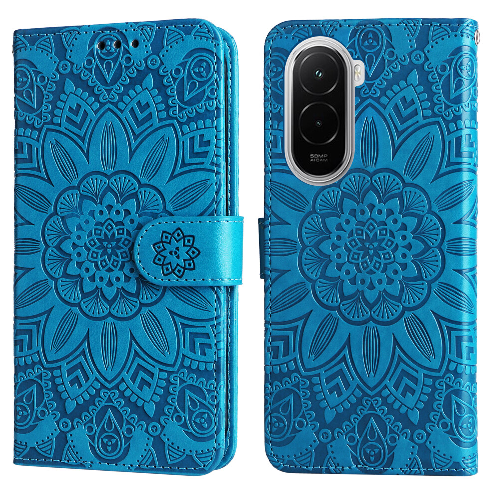 (Blue) For Xiaomi Poco M7 4G (169Mm) Case Sunflower Imprint Leather Wallet Phone Cover Blue 6914280825243