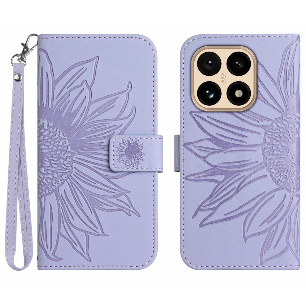 (Light ) For Xiaomi 15T Case Sunflower Imprint Leather Wallet Phone Cover With Wrist Strap Purple 6914281589656