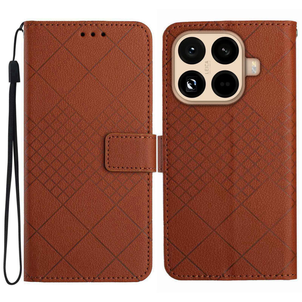 (Brown) For Xiaomi 15T Pro Case Wallet Imprint Pu Leather Flip Folio Phone Cover Brown 6914282026358