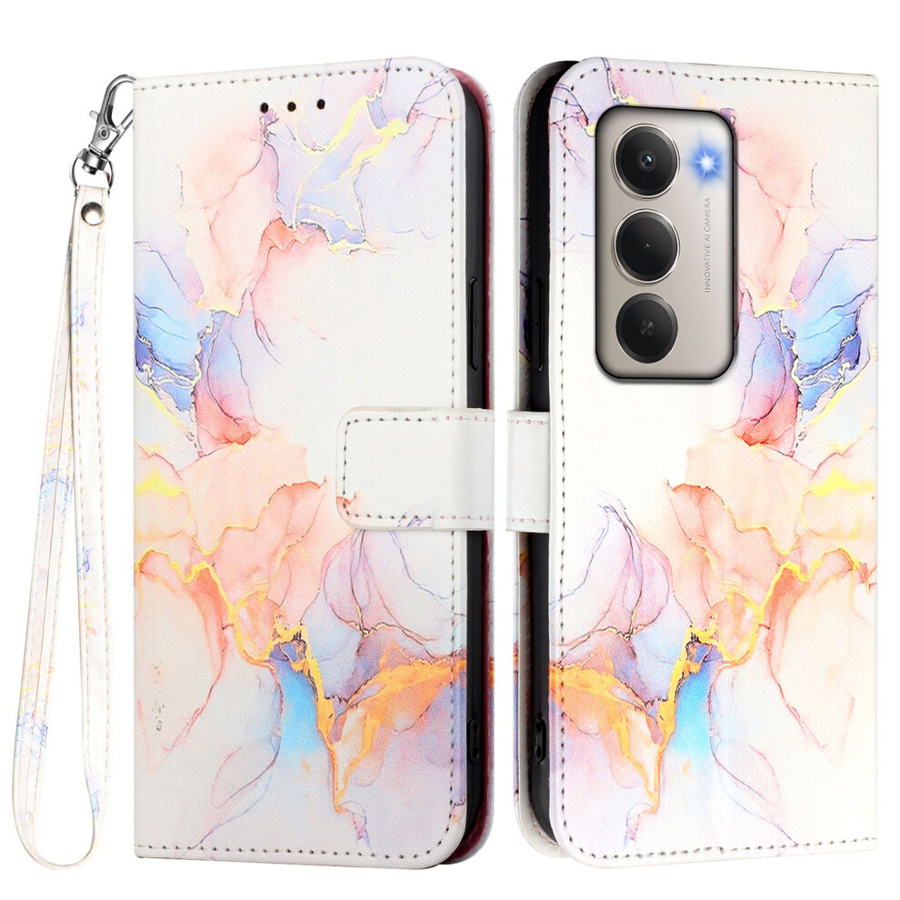 (Milky Way Marble Ls004) For Xiaomi Redmi 15 4G (Eu) (171Mm) Case With Strap Marble Pattern Leather Phone Cover Card Holder White 6914287658721