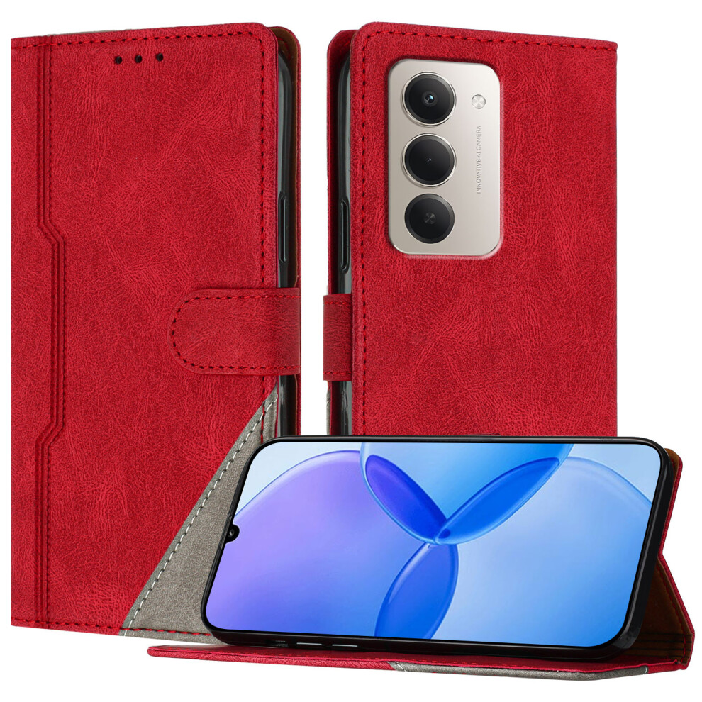 (Red) For Xiaomi Mi 15 5G (Global) (169Mm) / Xiaomi Mi 15 4G (169Mm) Leather Case Triangle Patchwork Wallet Stand Shockproof Phon Red 6914289373752