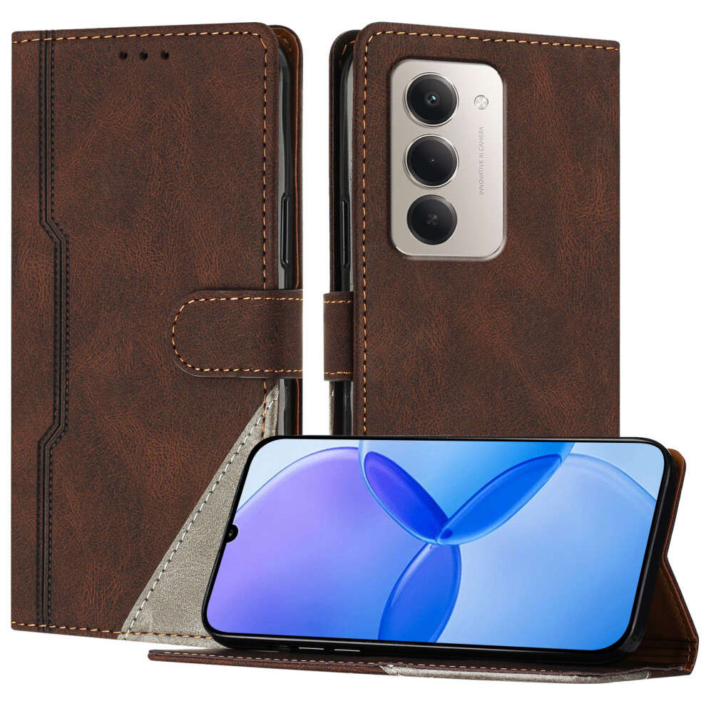 (Brown) For Xiaomi Redmi 15 5G (Global) (169Mm) / Xiaomi Redmi 15 4G (169Mm) Leather Case Triangle Patchwork Wallet Stand Shockproof Phon Brown 6914285451737