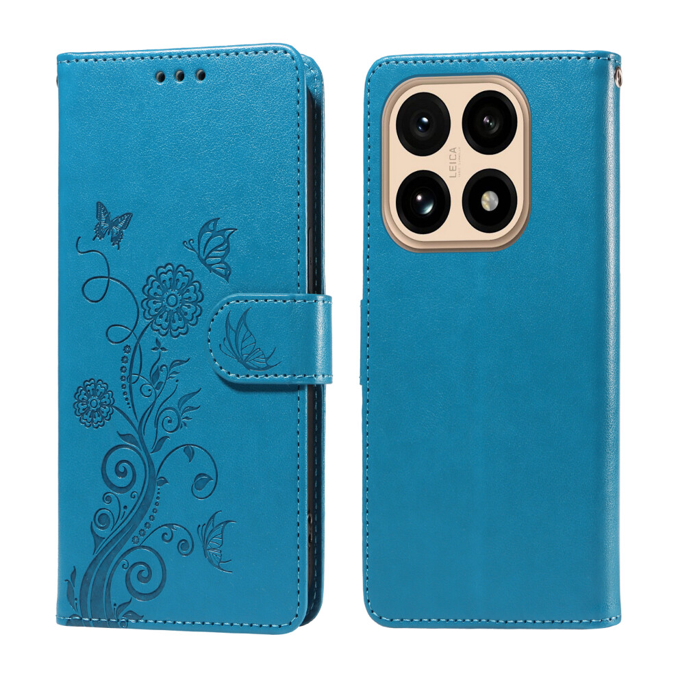 (Blue) For Xiaomi 15T Leather Case Butterfly Floral Imprint Wallet Stand Cover Blue 6914288372527