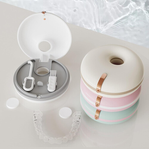 Denture Case Double Layer Retainer Holder for Travel MultiPurpose Mouth Guard Storage Box White 2