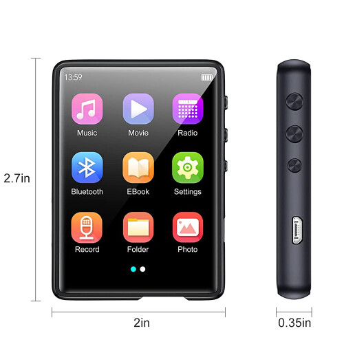 Melodic Marvel, Bluetooth5.0 MP3 Player με οθόνη αφής, μεταλλικό σώμα από κράμα για στιβαρότητα και 1