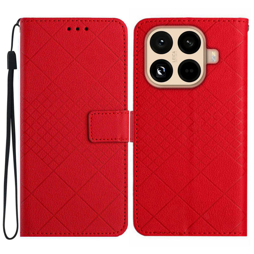 (Red) For Xiaomi 15T Pro Case Wallet Imprint Pu Leather Flip Folio Phone Cover Red 6914285614408