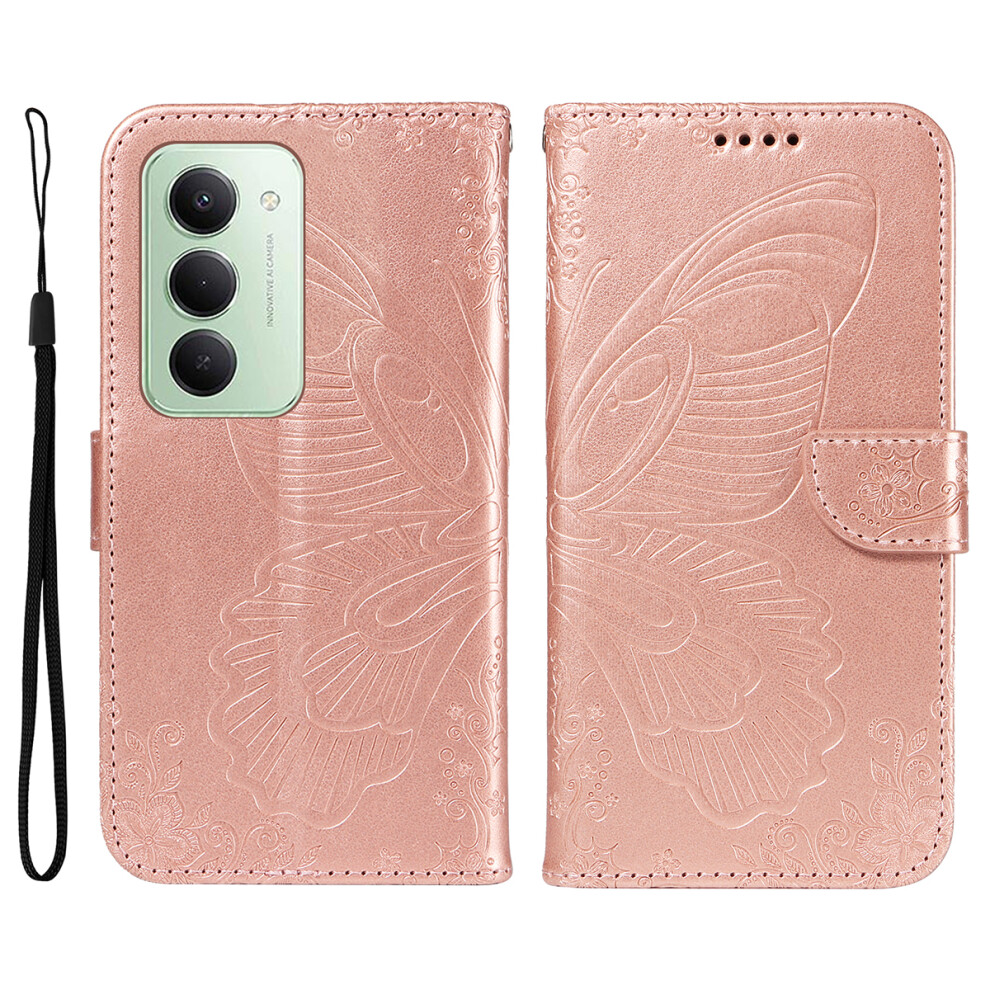 (Rose ) For Xiaomi Redmi 15 5G (Global) (169Mm) Case Butterfly Pattern Pu Leather Folio Flip Phone Cover Gold 6914280357911