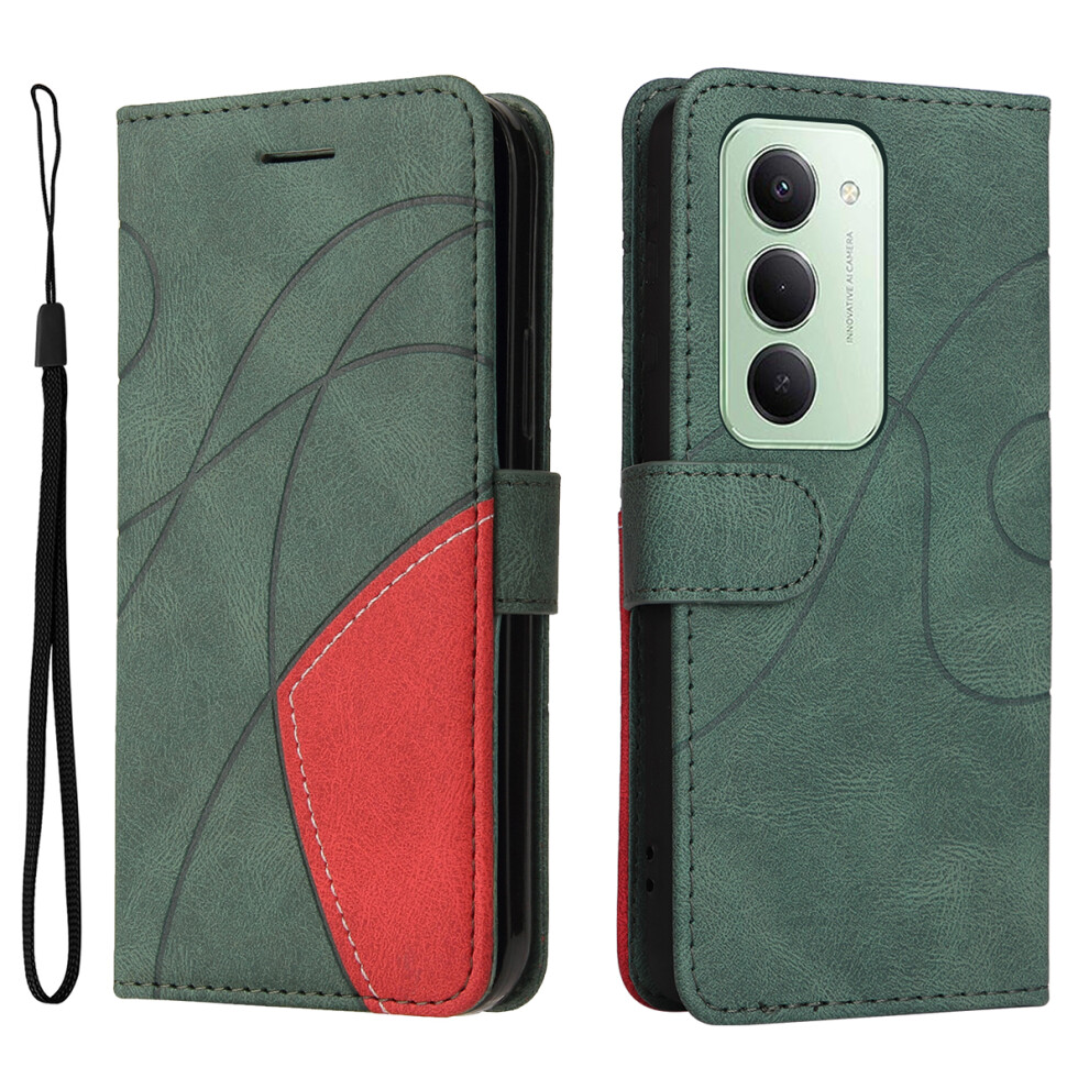 (Green) For Xiaomi Redmi 15 5G (Global) (169Mm) Leather Phone Case Stand Wallet With Bi-Colour Splicing Design Green 6914280487168