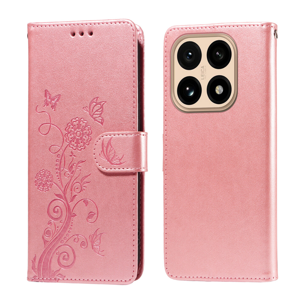 (Pink) For Xiaomi 15T Leather Case Butterfly Floral Imprint Wallet Stand Cover Pink 6914282131922