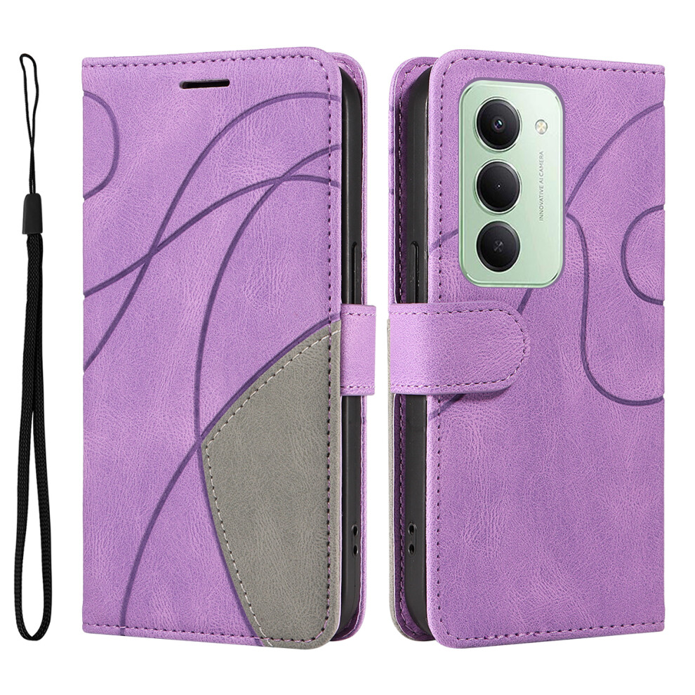 (Purple) For Xiaomi Redmi 15 5G (Global) (169Mm) Leather Phone Case Stand Wallet With Bi-Colour Splicing Design Purple 6914289225006
