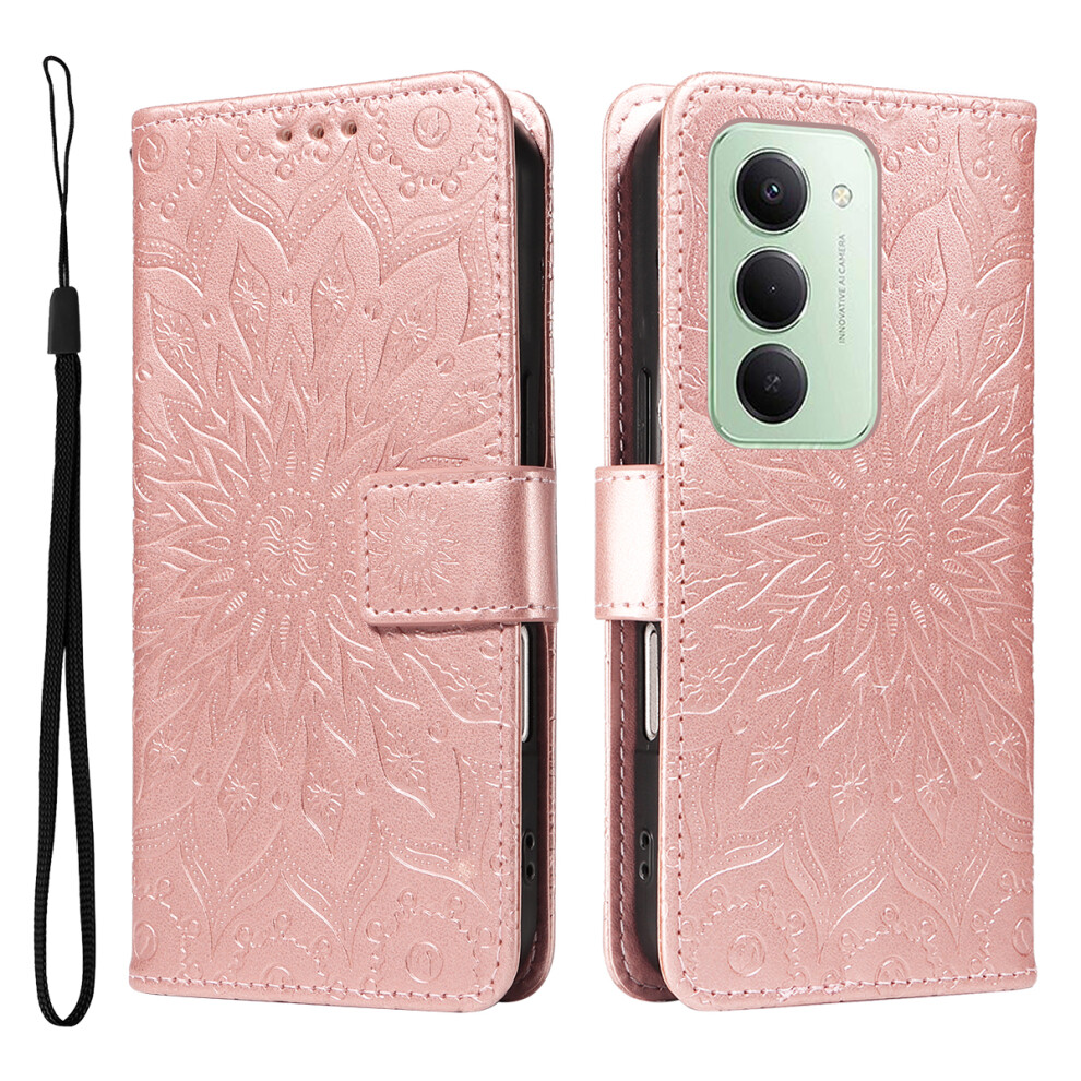 (Rose ) For Xiaomi Redmi 15 5G (Global) (169Mm) Leather Wallet Case Sunflower Imprinted Phone Cover Gold 6914289892888