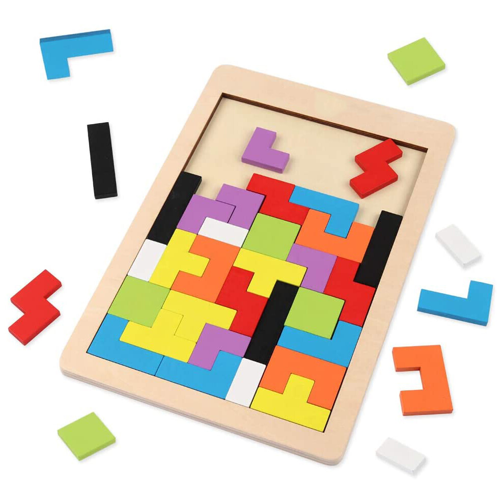 Natural Basswood Tangram Jigsaw, Wooden Blocks Puzzle Brain Teasers Toy For Enhancing Kids' Cognitive Skills, Intelligence Games With Vibrant Geometri 9486358042649