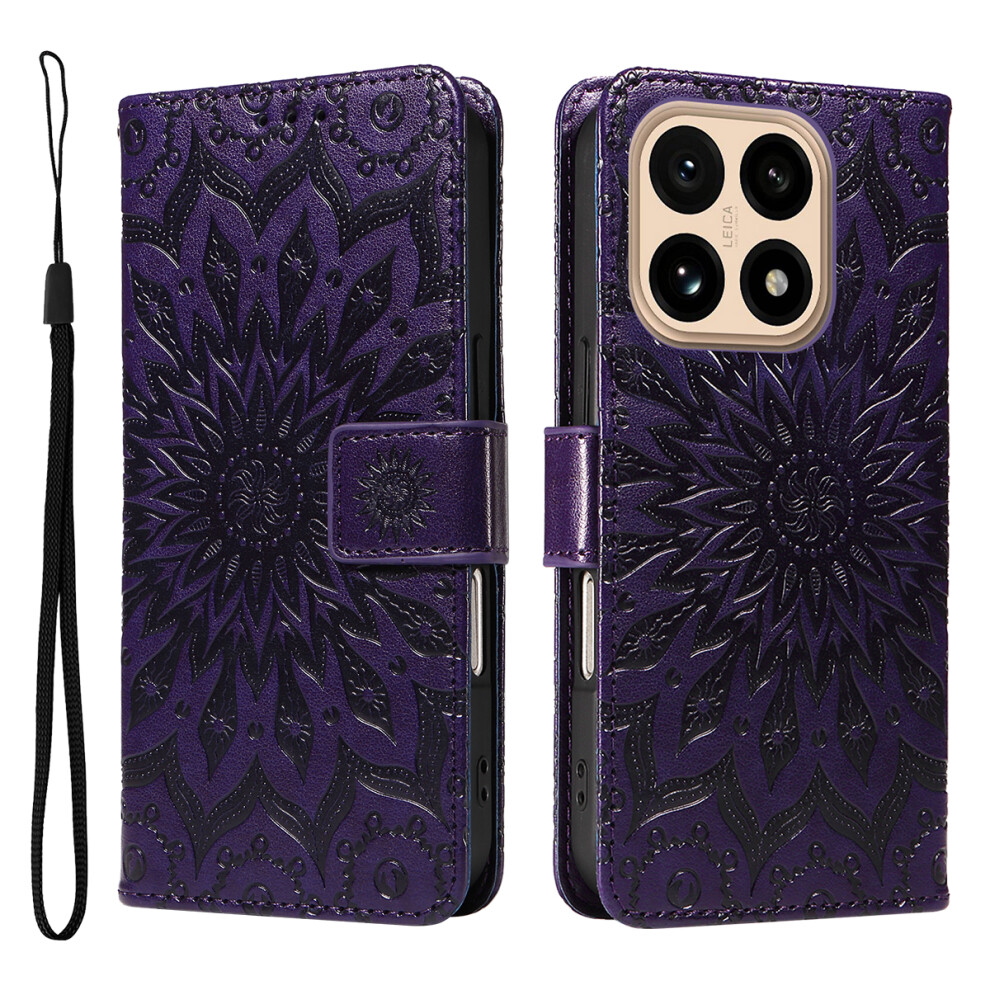 (Purple) For Xiaomi 15T Leather Wallet Case Sunflower Imprinted Phone Cover Purple 6914282500155