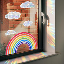 Rainbow Cloud Window Stickers for Glass Doors, Anti-Collision Bird Stickers, Prism Sun Catcher Film, Colorful 1pc Design